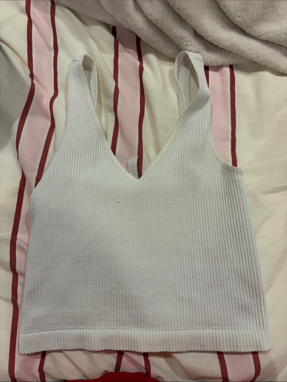 Nikibiki White Ribbed V-Neck Tank
